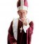 A man dressed as a religious official with a cross necklace pointing his finger in disapproval.