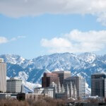 Salt Lake City, Utah with the Wasatch Mountain Range in the background.